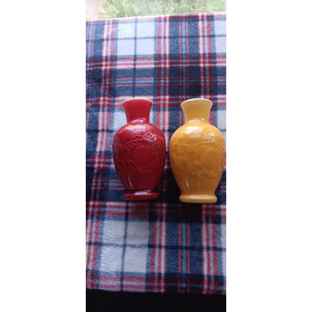 Vintage AVON 'Spring Bouquet' Fragranced Vase Lot Of 2 Red & Amber